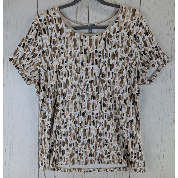 JM Collection Size XL Womens Brown White Pattern Short Sleeve Top - Picture 1 of 8